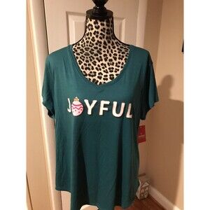 Celebrate Together Stretch T-Shirt Top Women's XXL Joyful Print Short Sleeve